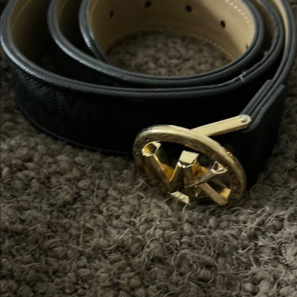 Black Leather Belt with Gold Buckle